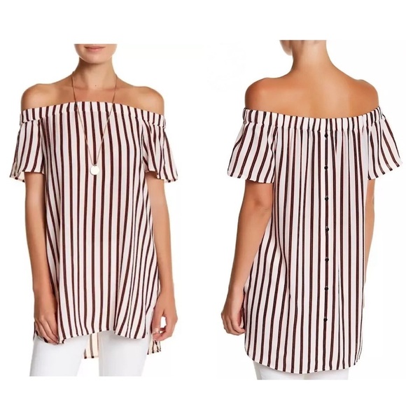 DR2 by Daniel Rainn Off-the-Shoulder Button Back Blouse Top Size Medium - Picture 1 of 10